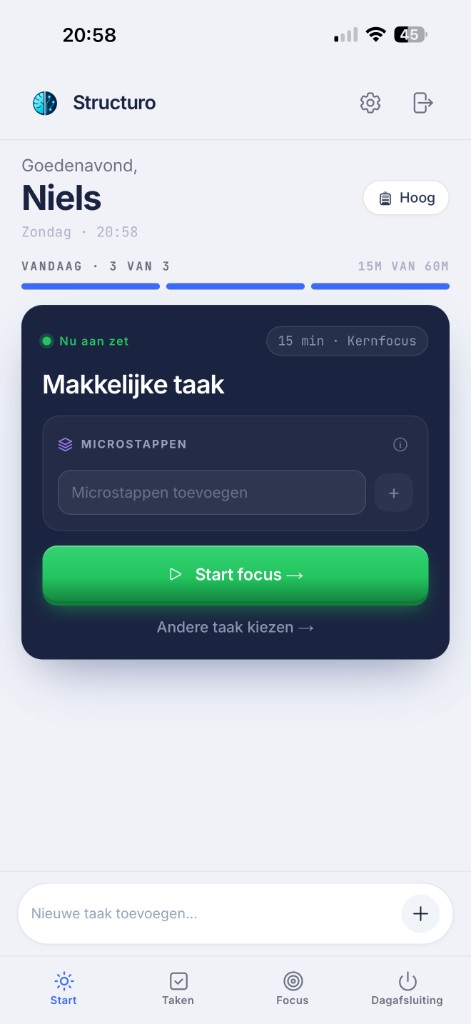 Structuro dashboard vandaag